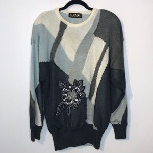 Escada Gray and Cream Crew Neck Sweater